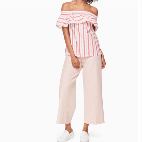 kate spade Tops - Kate Spade Off The Shoulder Ruffle Top Stripe Top Sz Sm
